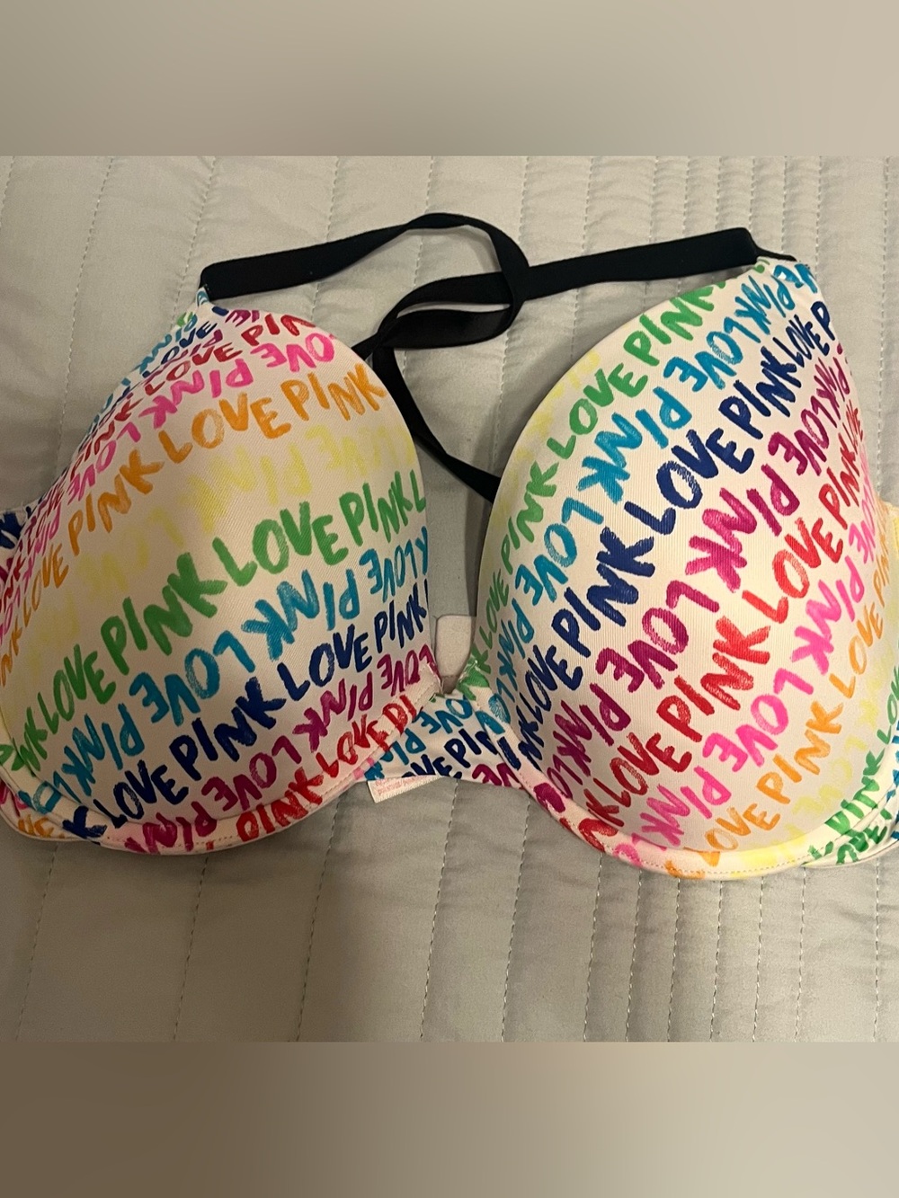 Victoria's Secret PINK Multicolor Logo Strap Bra with White Base-38D